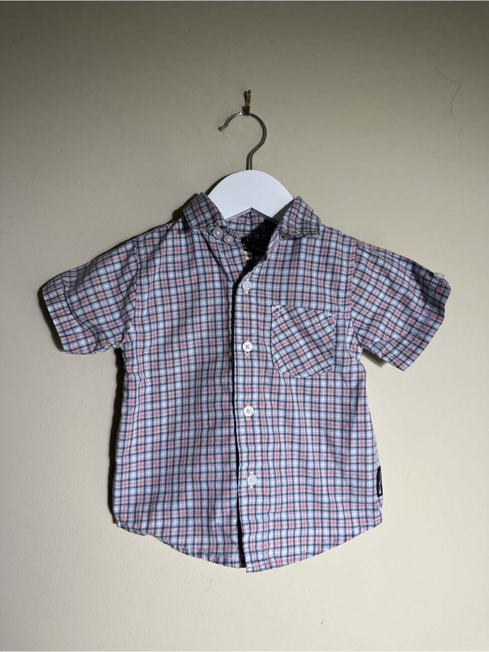 Ben Sherman Plaid Short-Sleeve Button-Up Shirt in Blue & Pink